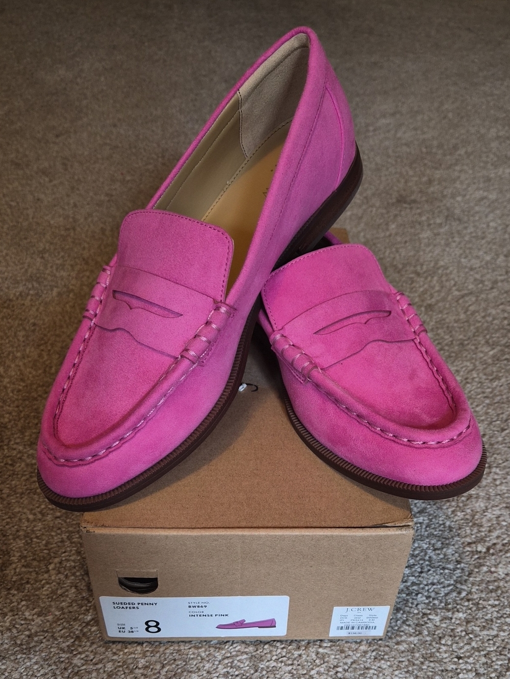 NiB J. Crew Suede Penny Loafers in Vibrant Pink SZ 8